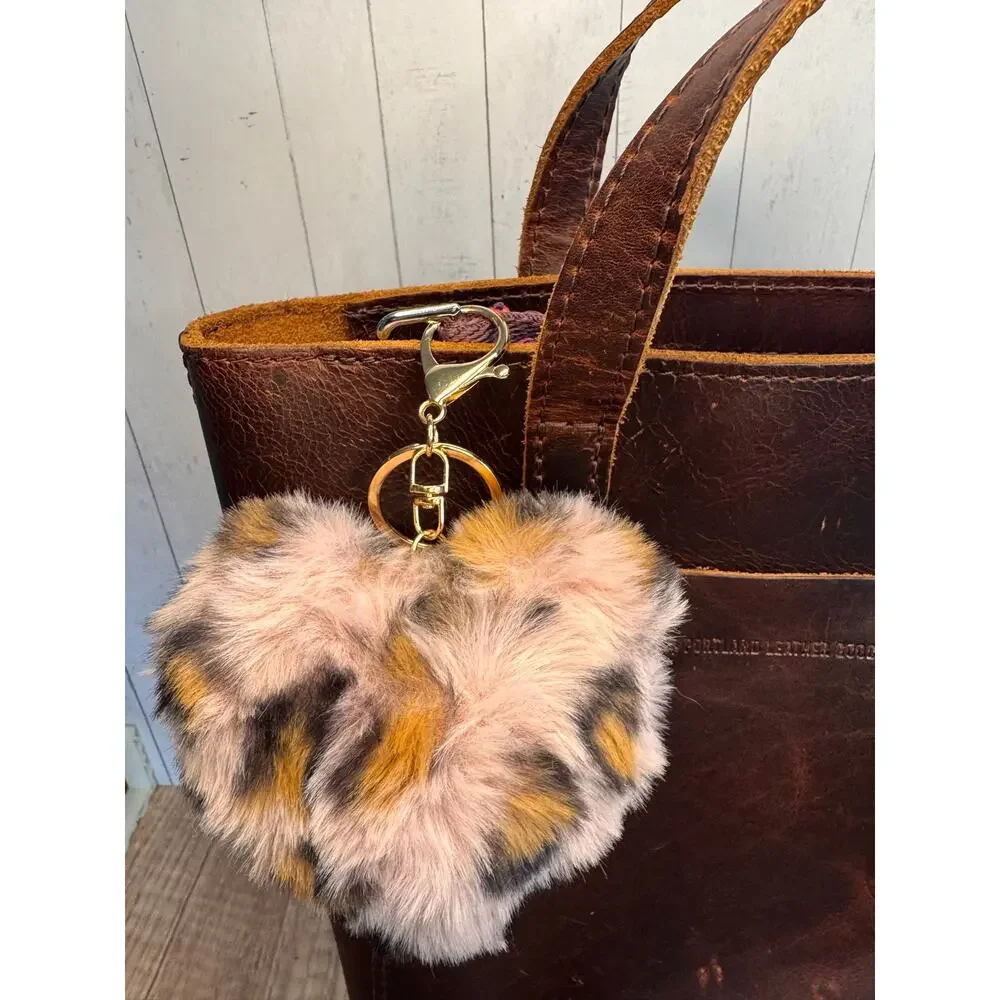 Light Pink Cheetah Print Fuzzy Heart Animal Print Bag Charm Purse Charm